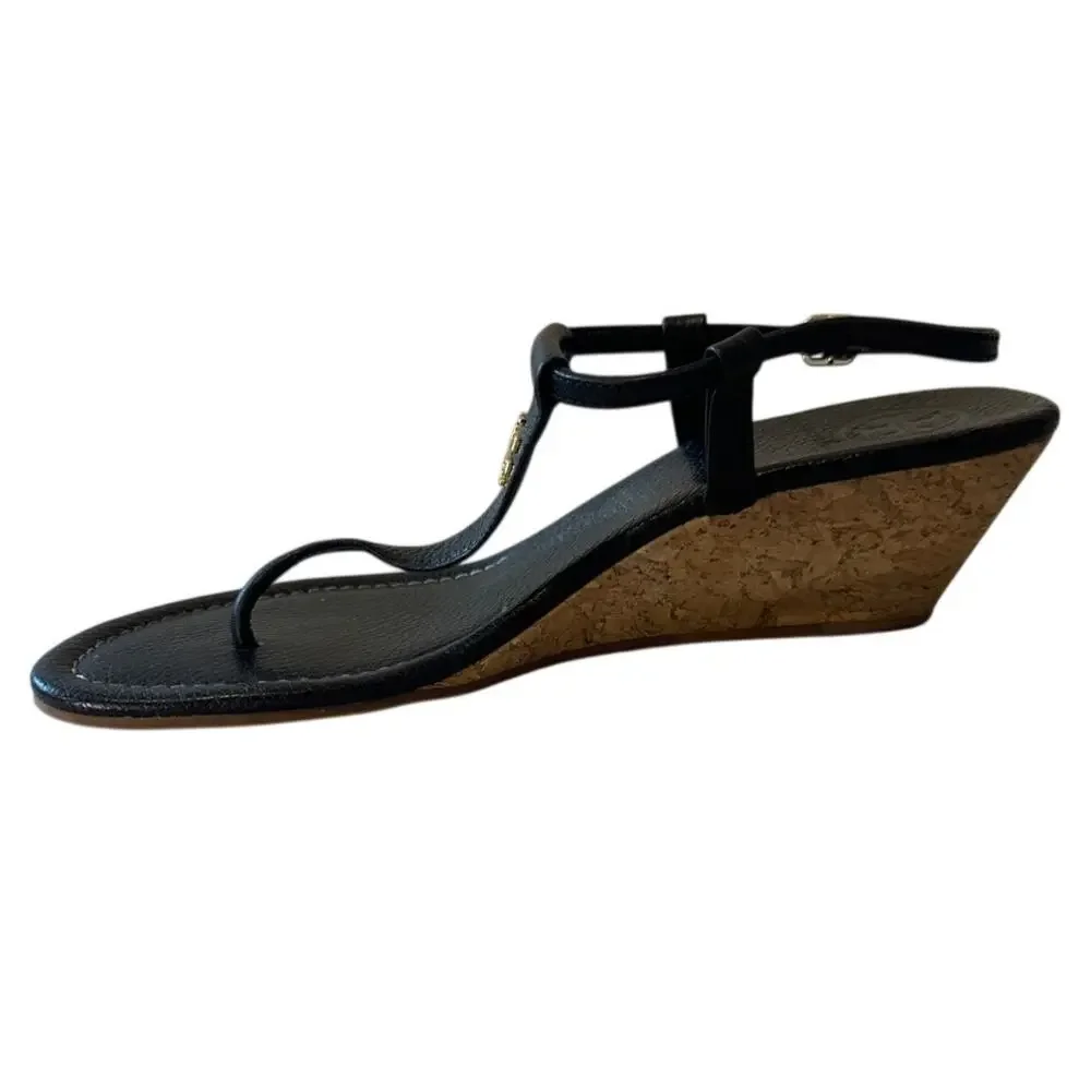 Tory Burch‎ Pauline Demi Cork Wedge Sandals Black 8.5